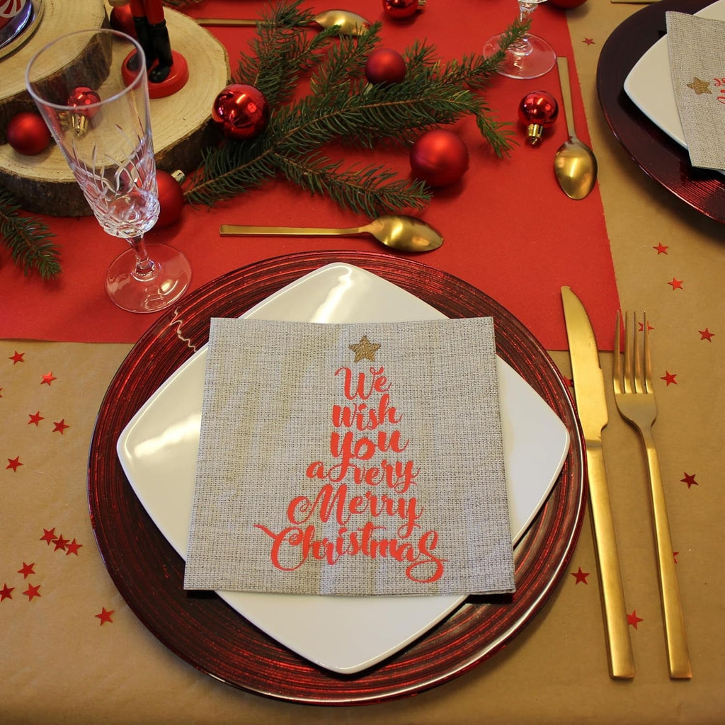 20 șervețele din bumbac, 33 X 33 Cm, 3 straturi, Tree Text