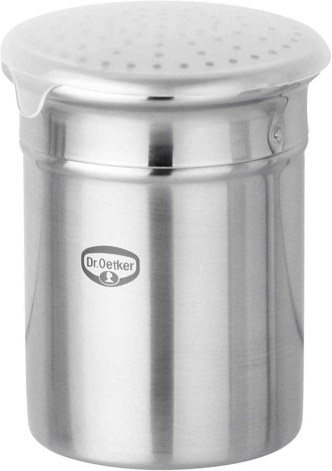 Zahăriță Dr. Oetker pentru zahăr grosier, ajutor de bucătărie din oțel inoxidabil de înaltă calitate, pentru ștergerea decorativă și rapidă a prafului, capacitate mare, inclusiv capac de protecție, (culoare: argintiu), cantitate: 1 bucată
