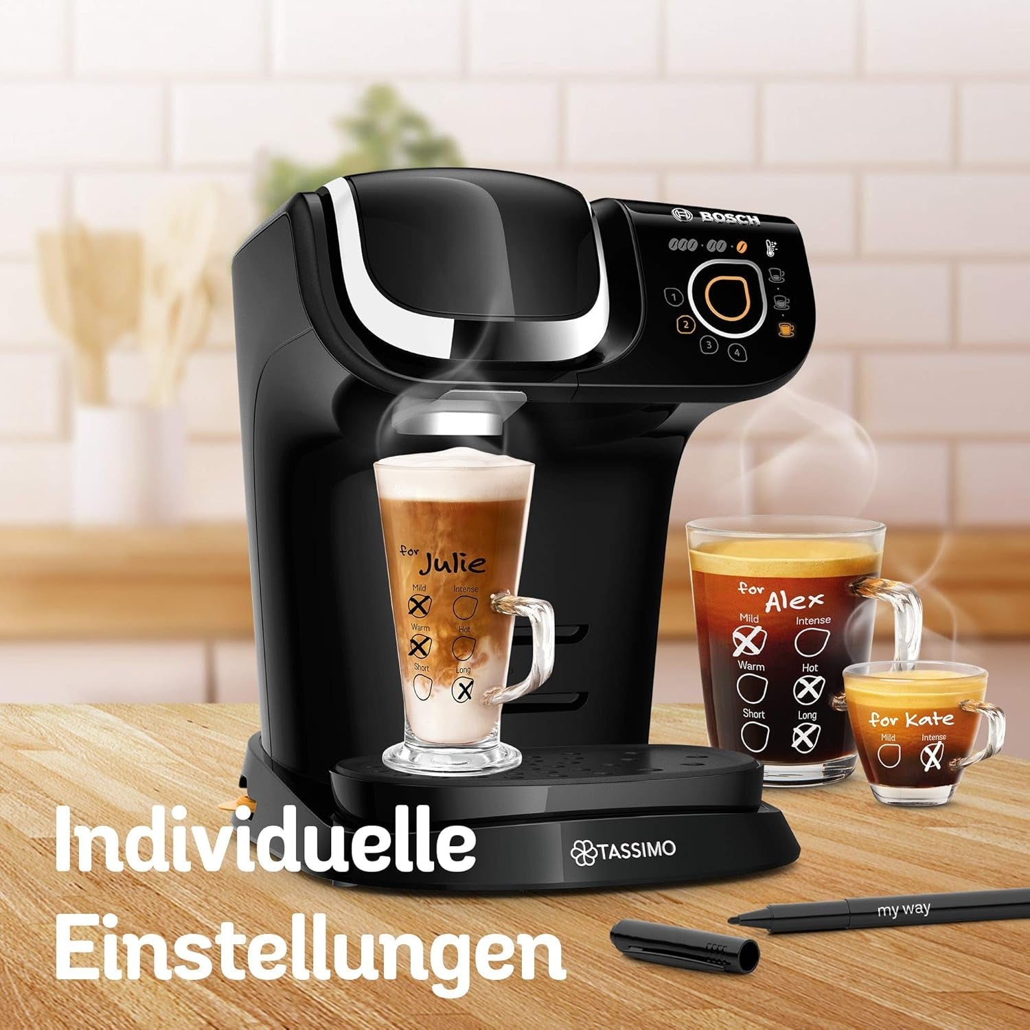 Espressor Tassimo My Way cu 2 capsule TAS6502 cu filtru de apă, peste 70 de băuturi, personalizare băuturi, varietate de cafea, preparare ușoară, 1.500 wați, negru
