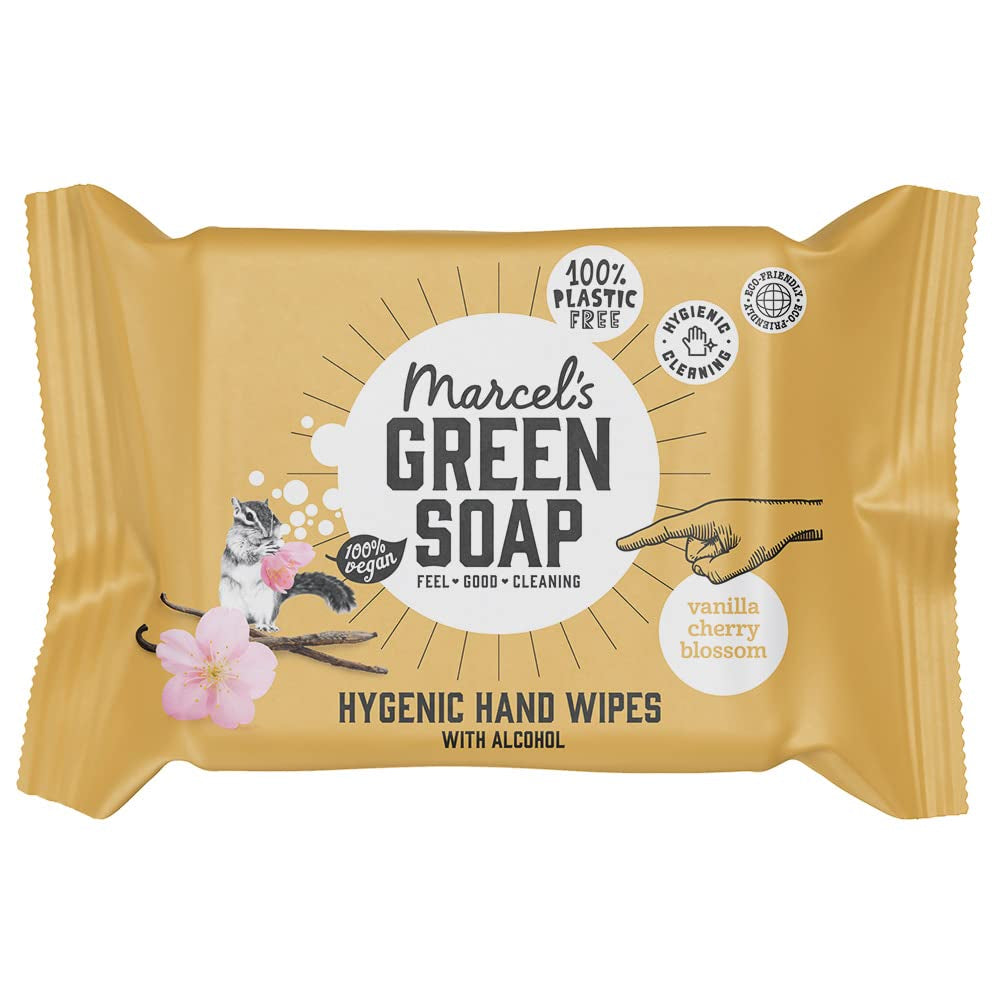 Marcel's Green Soap Hand Wet Wipes 60 Pack - Vanilla & Cherry Blossom - Plant Based - Organic