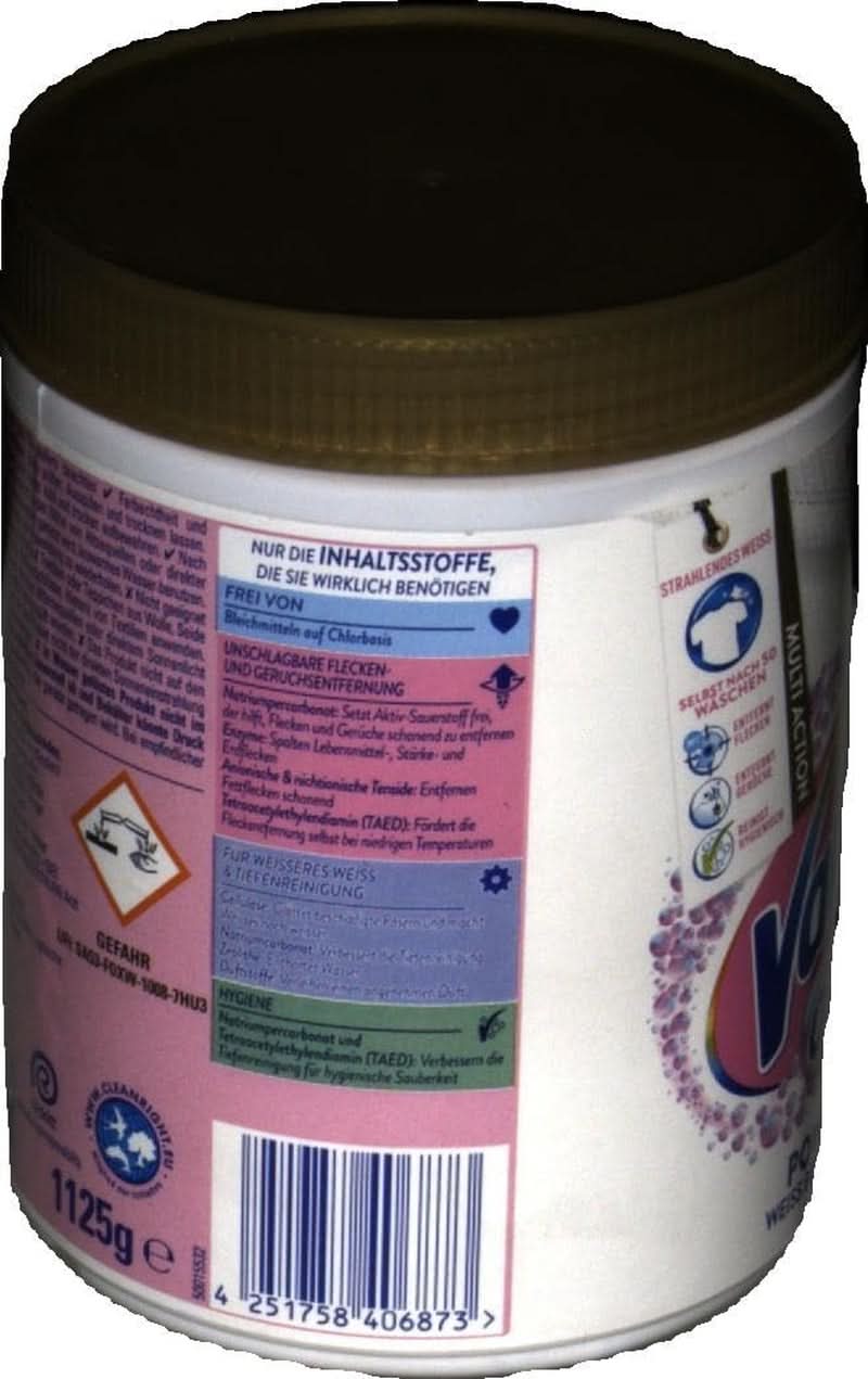 Vanish Oxi Action Powerwhite Powder - 1 X 1,125 Kg - pudră de îndepărtare a petelor și de îmbunătățire a rufelor fără clor - pentru rufe albe Detergenti Rufe Naty Shop