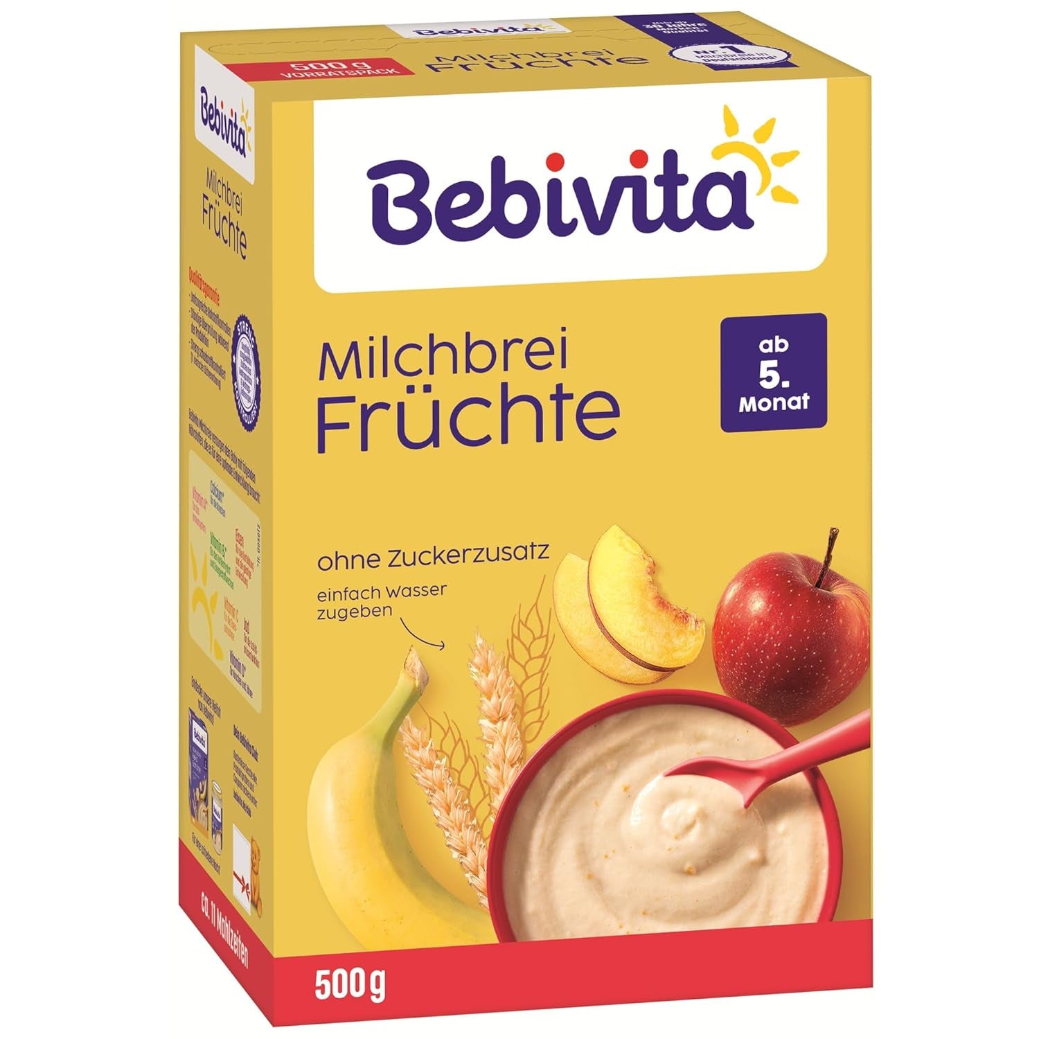 Milk porridge with fruit (4x500g), from 5 months, without added sugar, with valuable minerals and vitamins, very filling