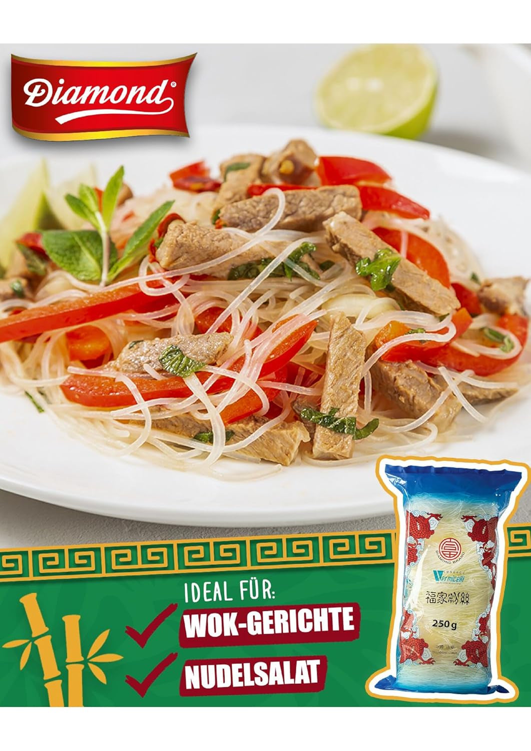 DIAMOND glass noodles, long glass noodles, naturally vegan and gluten-free - 1 x 250 g