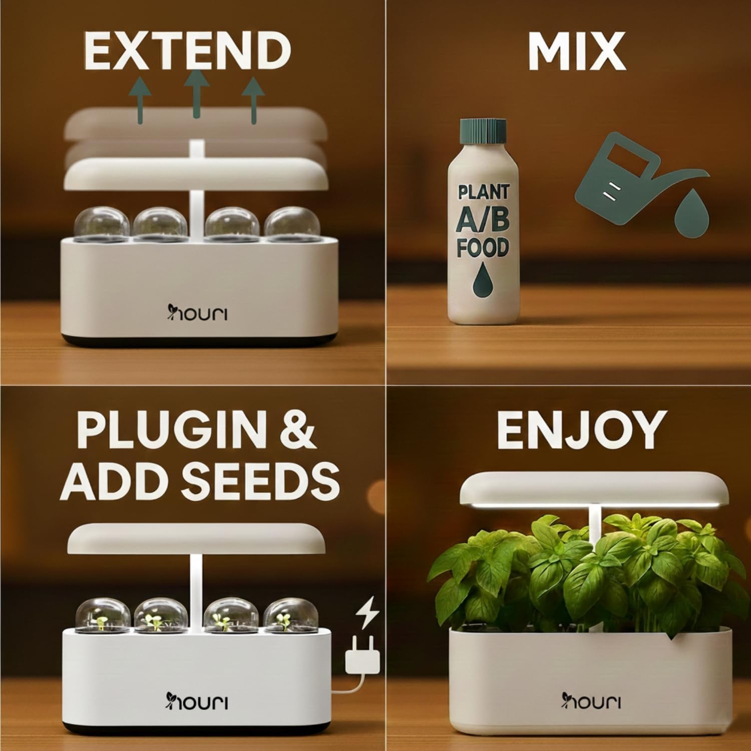 New 7 Bridge + Heirloom Basil | Smart Garden for Home Cooks | Hydroponic growing system | LED Grow Lights | Indoor Herb Gardening Kit for Plant Lovers and Gardeners, White