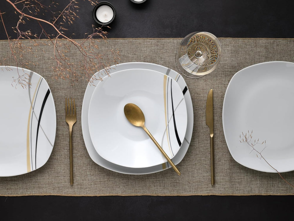 CreaTable, 24029, seria Square City Line, set de veselă din porțelan pentru 6 persoane, 12 piese, potrivit pentru mașina de spălat vase și cuptorul cu microunde, producție de calitate