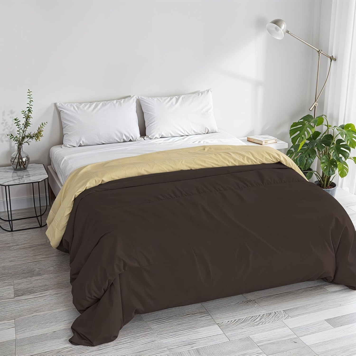 Basic winter quilt, plain and lined, dark green / cream, 200X245Cm Naty Shop duvets and quilts Brown / cream 250X245Cm