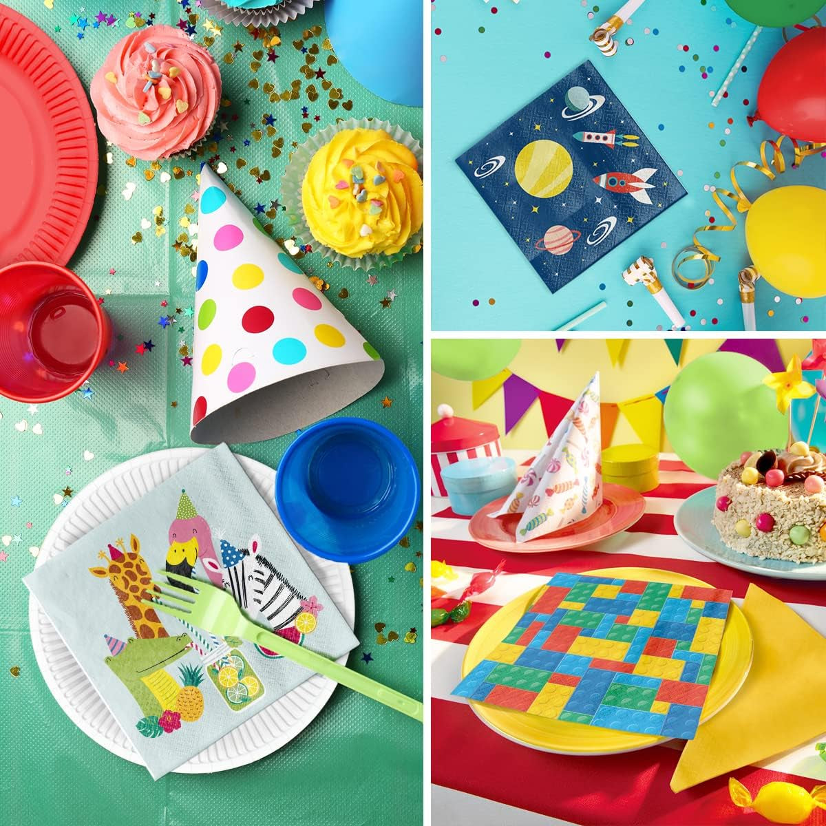 PAW - Șervețele 3 straturi (33 X 33 Cm) I 20 bucăți I Perfect pentru zilele de naștere ale copiilor, petreceri, comuniuni și sărbători I Șervețele de hârtie colorate cu motivul petrecerii I Blocuri, petreceri, jucării - Cărămizi colorate