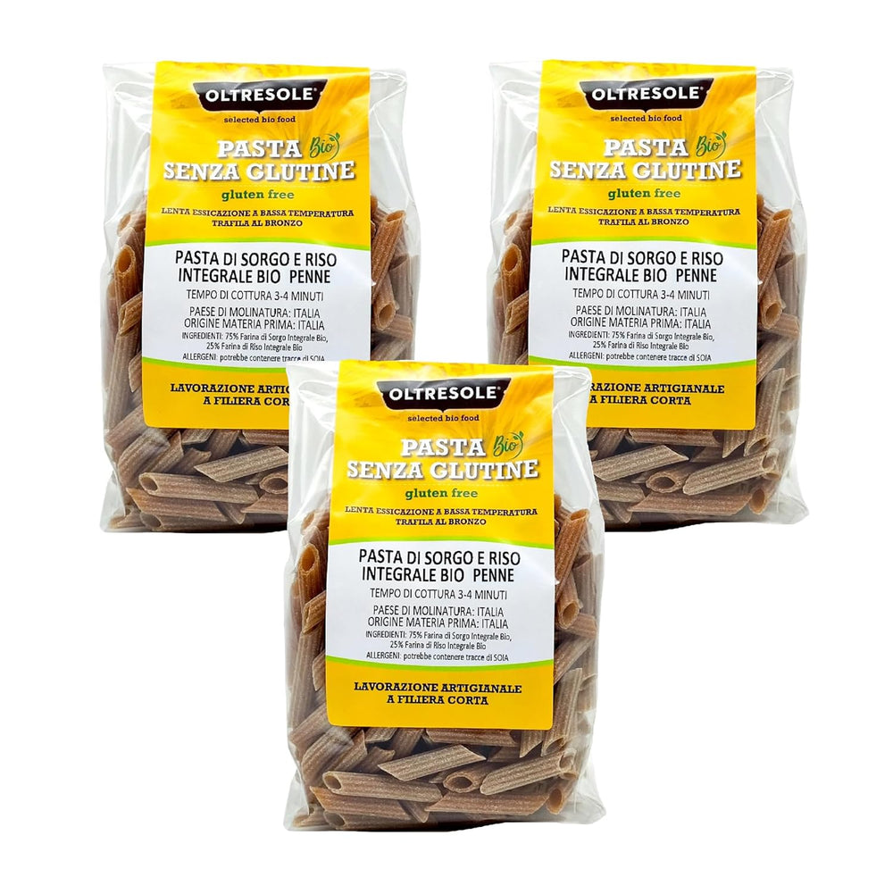 - Italian organic sorghum and rice pasta, gluten-free, penne shape - gluten-free pasta made with wholemeal flour from organic Italian farming, vegan, pack of 3 packs x 350g