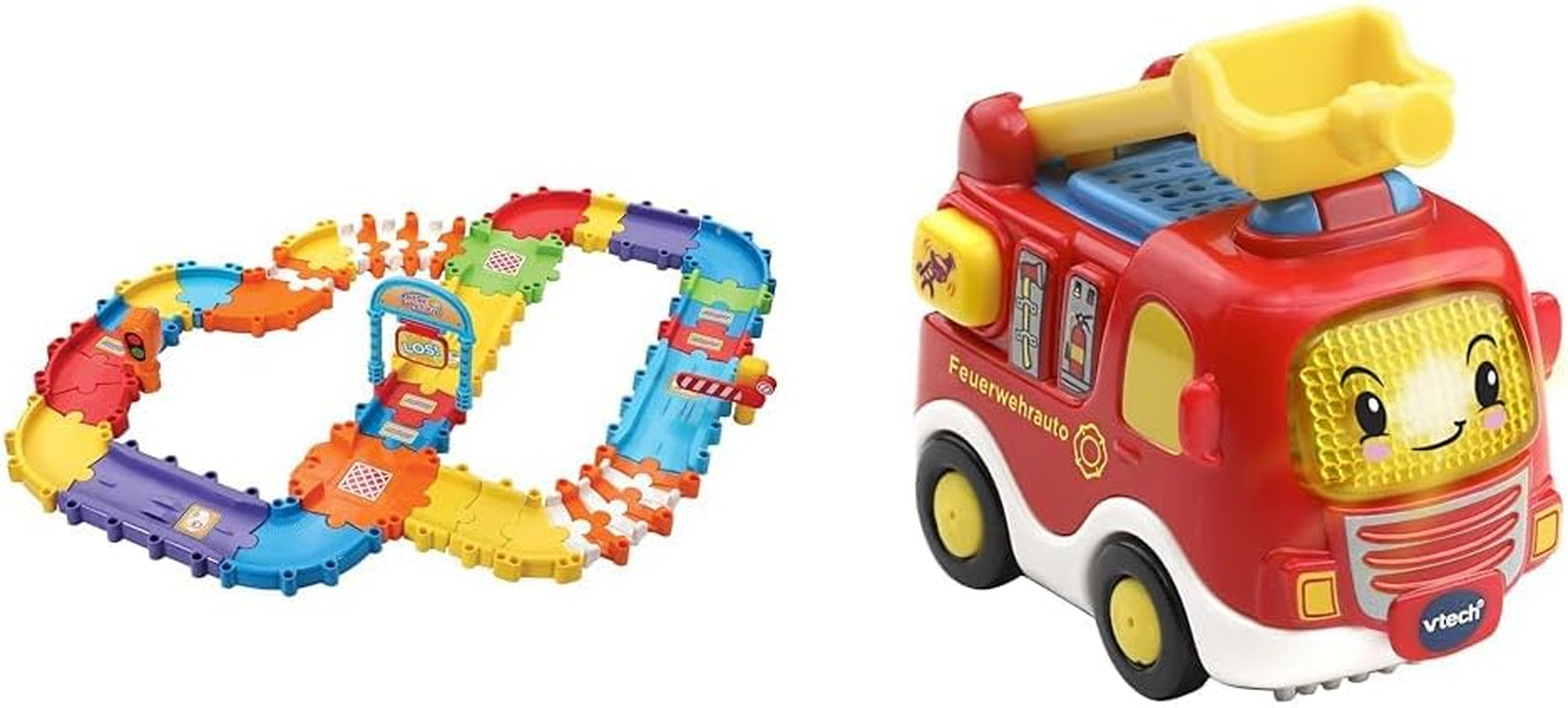 Vtech 80-524404 TUT TUT Baby Speedster - Deluxe Road Set, Mașini pentru copii, Multicolor & 80-514004 TUT TUT Mașină de pompieri pentru copii, Multicolor Jucarii Bebe Naty Shop Pachet cu mașina de pompieri Baby Flitzer