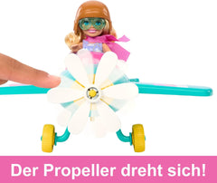 Barbie Chelsea Plane Doll And Playset - Pilot Doll, Airplane, Handle and Story Accessories, Wheels and Propellers with Flower Leg, Age 3+, HTK38 Naty Shop Dolls