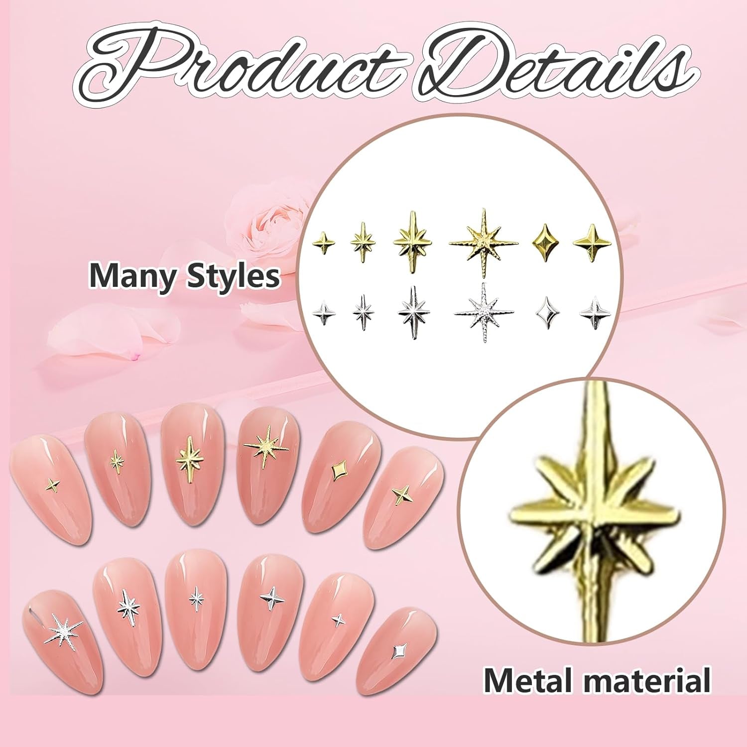 400 Pcs Stern Nail Charms Gold Silber, Charms Nägel Zubehör, Nagel Deko, Nail Art Zubehör, Nagel Charms, Nagel Steine, Nail Design, Charms Für Nägel