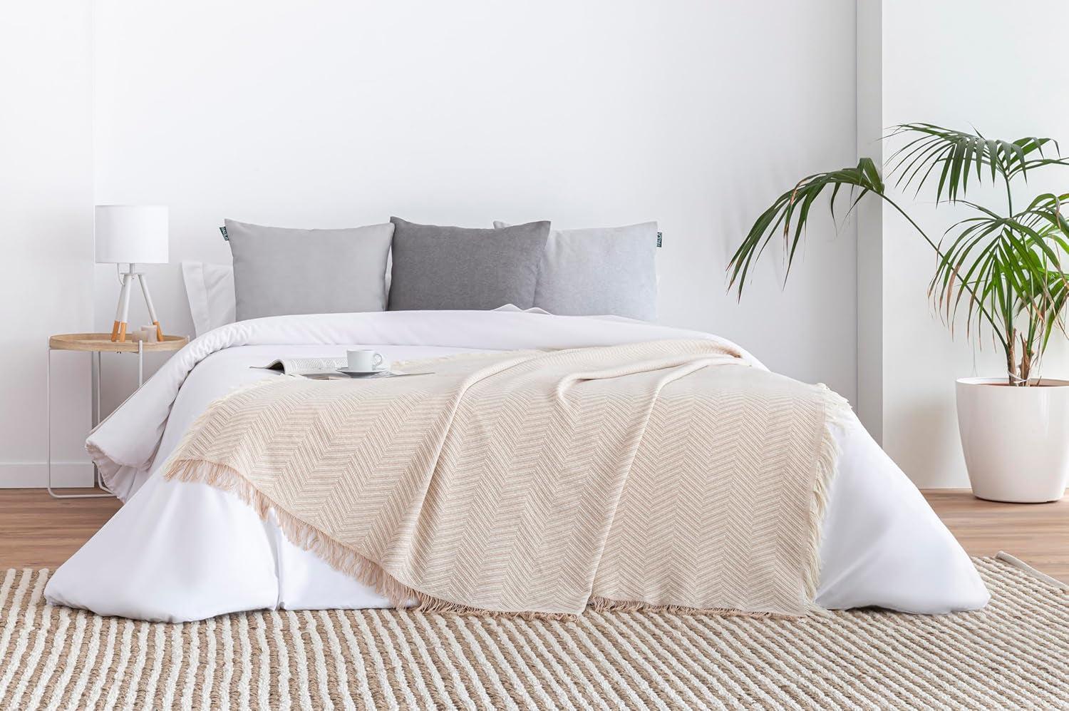 Todocama multi-functional bedspread, bedspread, bedspread, sofa cover, jarapas, herringbone pattern (230 X 260 Cm, sand beige). Beds and Blankets Besuche den Todocama-Store