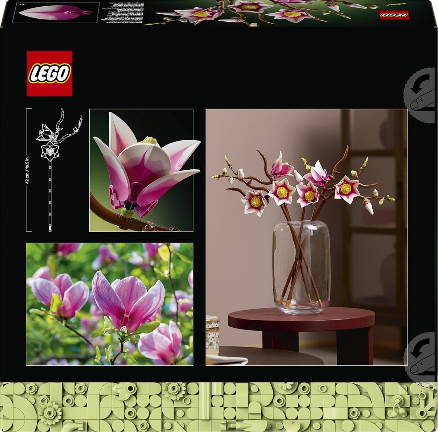LEGO Botanicals Magnolienzweige - Kunstblumen Set für Erwachsene - 5 künstliche Magnolien für Deko im Wohn- oder Schlafzimmer - DIY Geschenkidee für Frauen - 11510