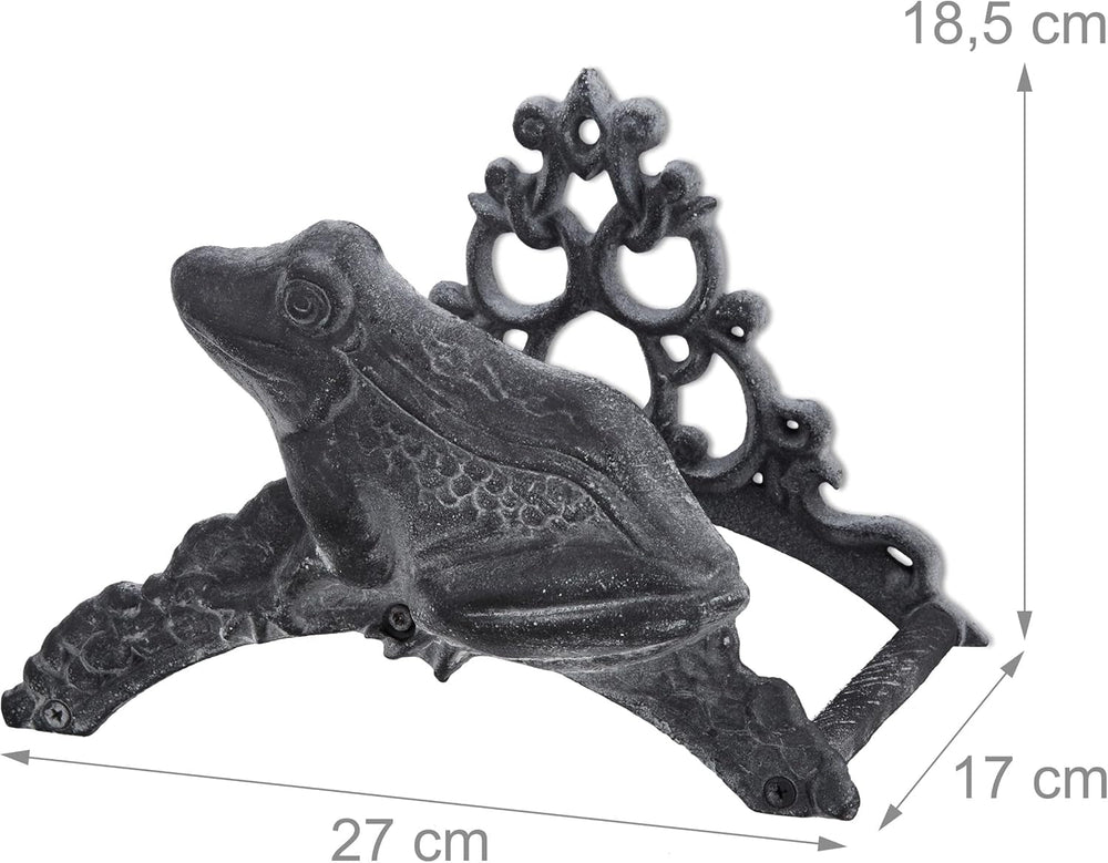 Suport furtun de grădină Relaxdays, fontă, design broască, nostalgic, suport furtun, ÎxLxA: 19 x 27 x 17 cm, gri