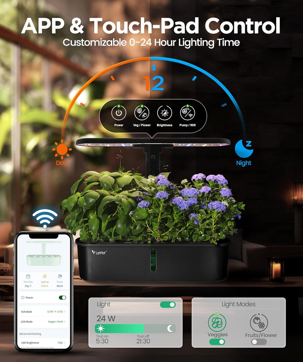 LPH-Air Hydroponic Grow Systems Kits WiFi Controlled by App 24W Smart Indoor Garden Grow Light Full Spectrum 10 Capsules Planter Indoor Gardening Gift Kit