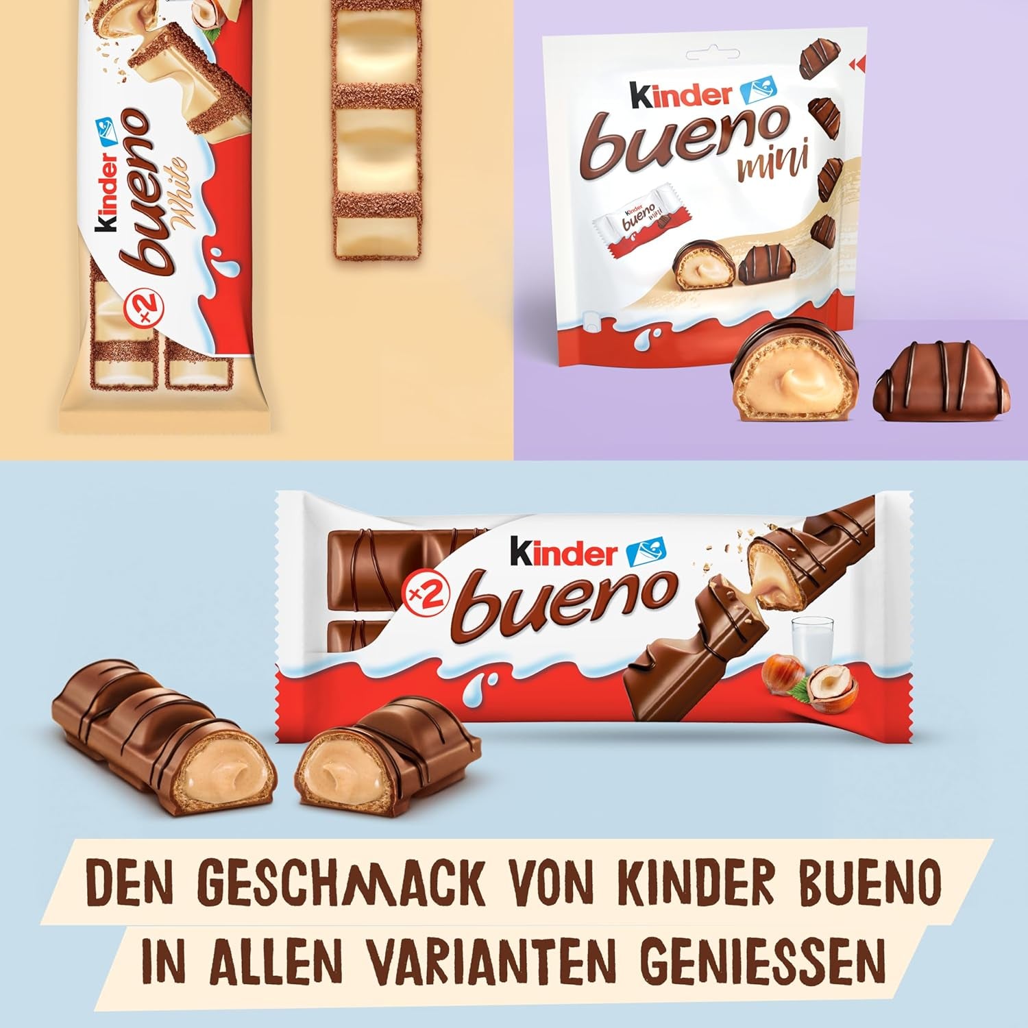 Kinder Bueno Mini - Crunchy Wafer Chocolate Bars, Milk Cream and Hazelnuts and Fine Milk Chocolate - Carnival Treats - 1 Bag of Mini Individually Wrapped Bars (1 x 108g)