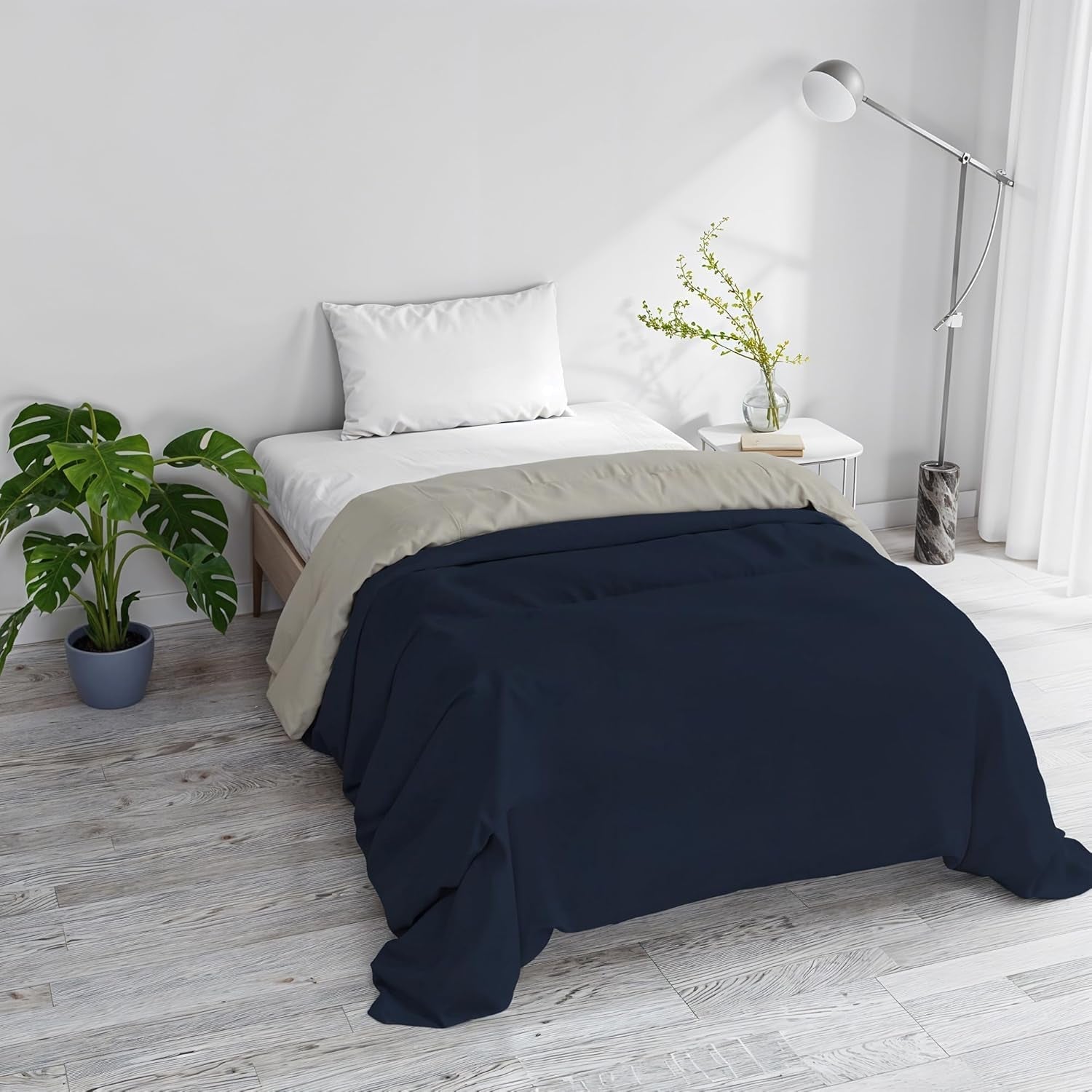 Basic winter quilt, plain and lined, dark green / cream, 200X245Cm Quilts and quilts Naty Shop Dark blue / light gray 160X245Cm
