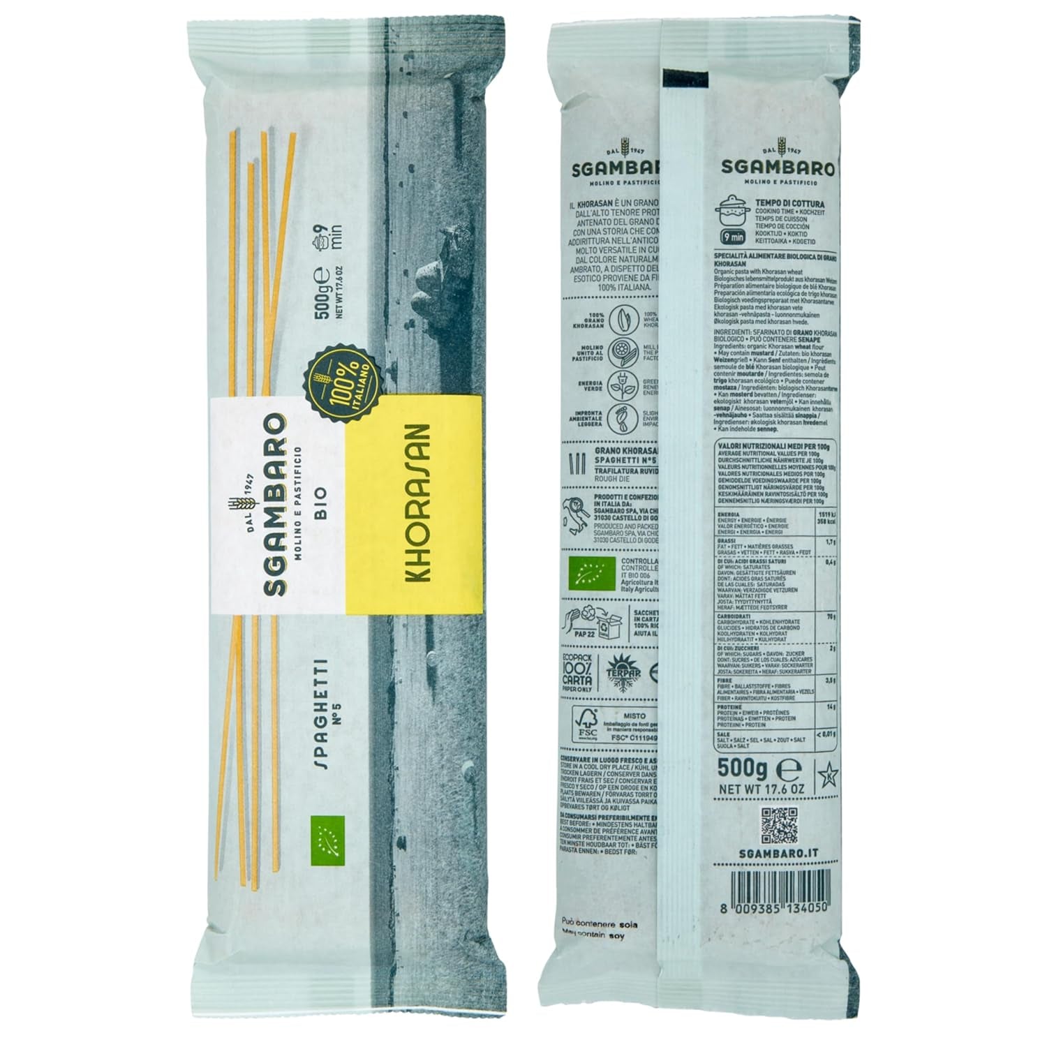 Organic spaghetti pasta no. 5 - 500g of Khorasan wheat – Ancient wheat, high in protein, 100% Italian grown – Versatile in the kitchen and rich in nutrients