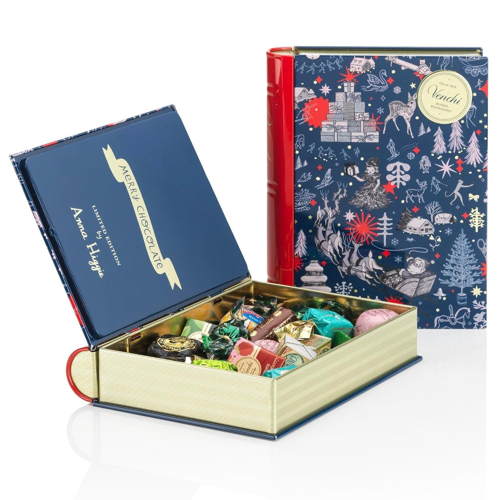 Venchi, Colecție de Crăciun - cutie cadou rotundă cu ciocolată asortată, 86 grame Bomboane de Ciocolata Naty Shop Carte maxi