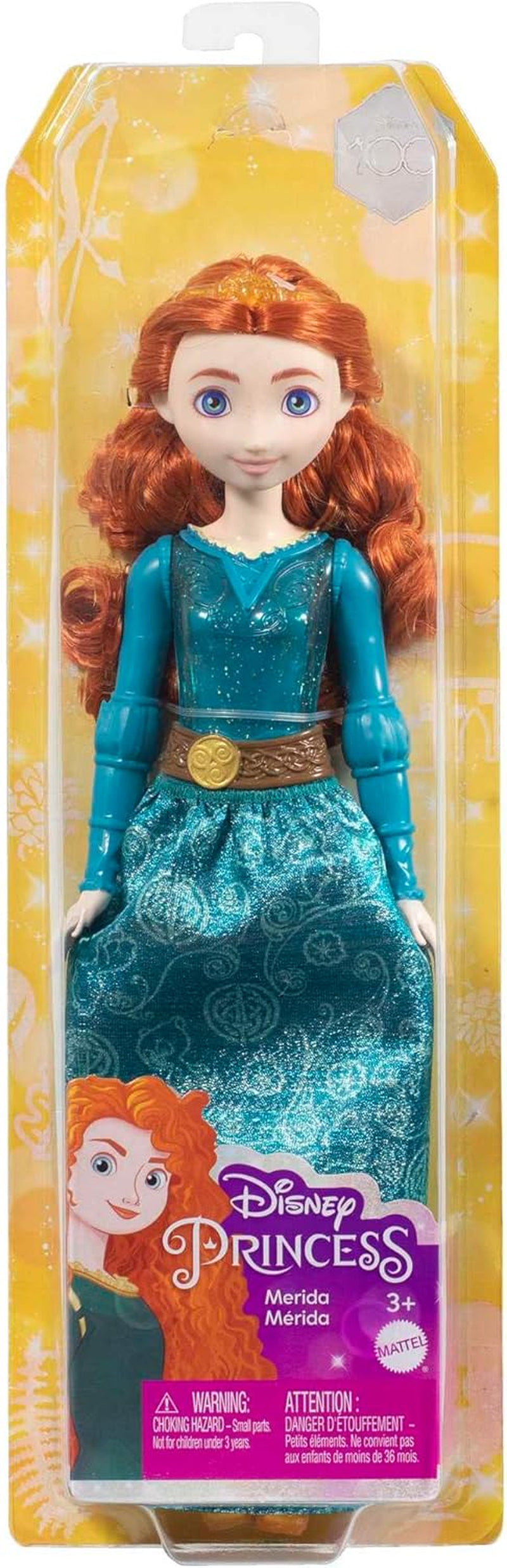 Jucărie Mattel Disney Princess, păpușă artizanală Merida cu haine și accesorii strălucitoare, inspirată de filmul Disney și Pixar, cadou pentru copii, HLW13