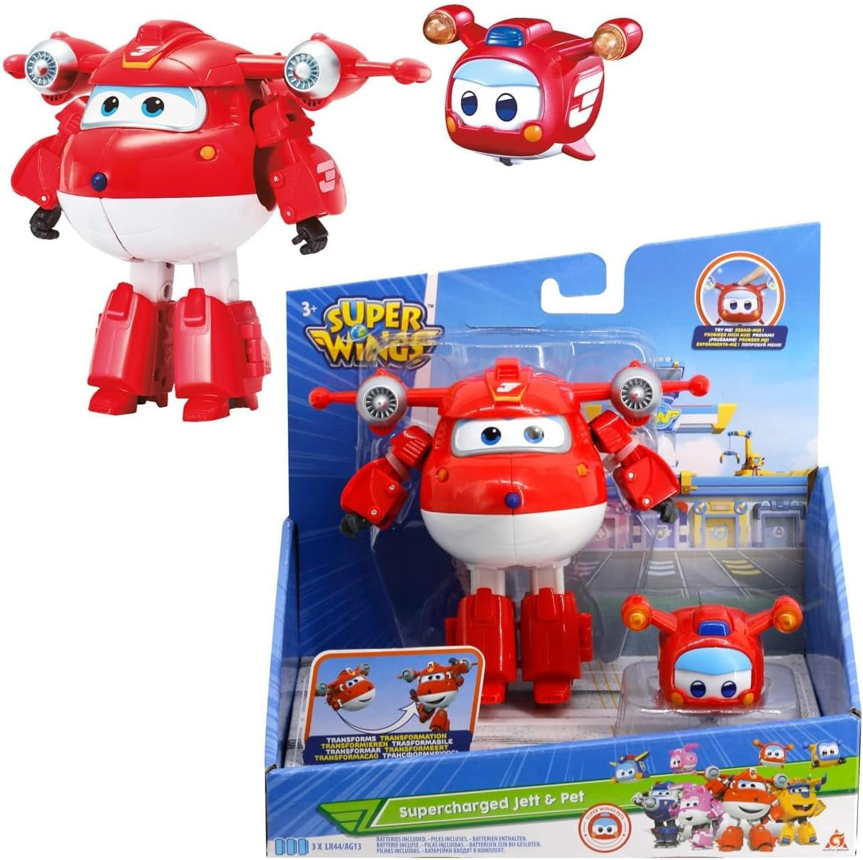 Super Wings EU770447 - Transforming Tino & Pet, transforming toy figure approx. 14.5 cm and pet with the height of approx. 4.3 cm, for children over 3 years of age Action figures Naty Shop Jett Pet