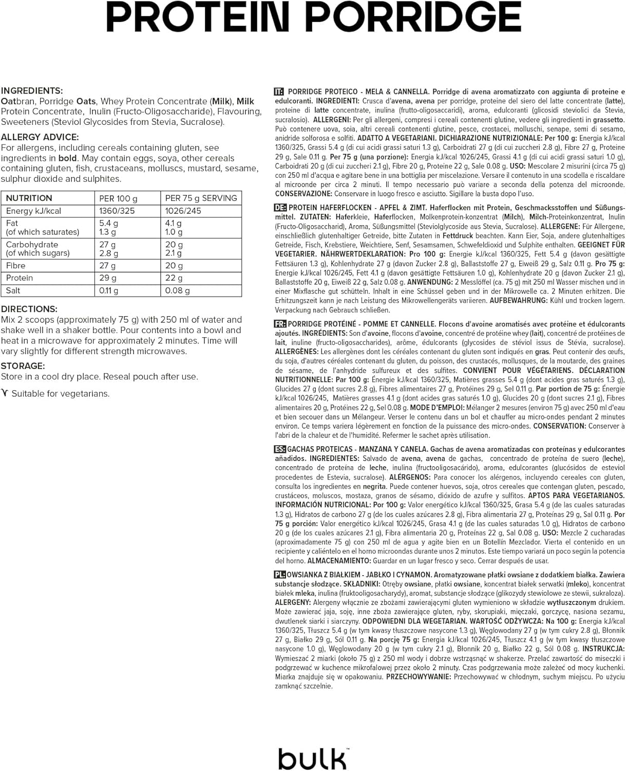 Complete Protein Oats, High Protein Oats, Whey, High Fiber, Protein Porridge, Apple Cinnamon, 2.5kg