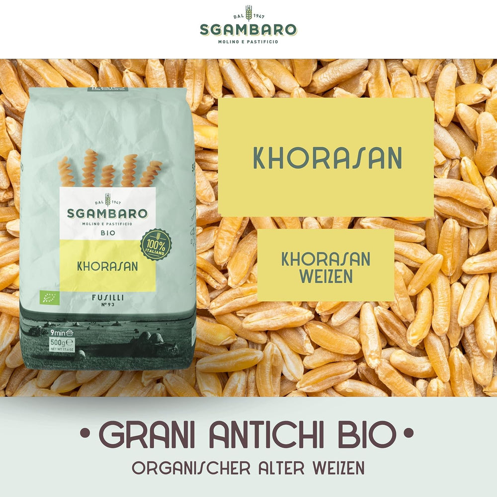 Organic Fusilli Pasta No. 93 - 500g of Khorasan wheat - Ancient wheat, high in protein, 100% grown in Italy - Versatile in the kitchen and rich in nutrients