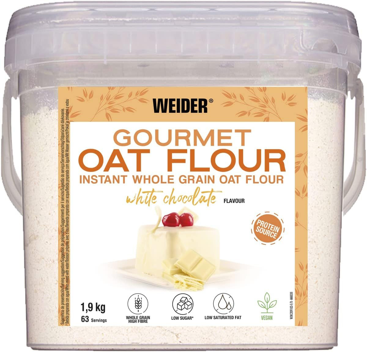 Weider Gourmet Oatmeal (1.9 kg) brownie flavor. Whole grain oatmeal. Low sugar protein source.