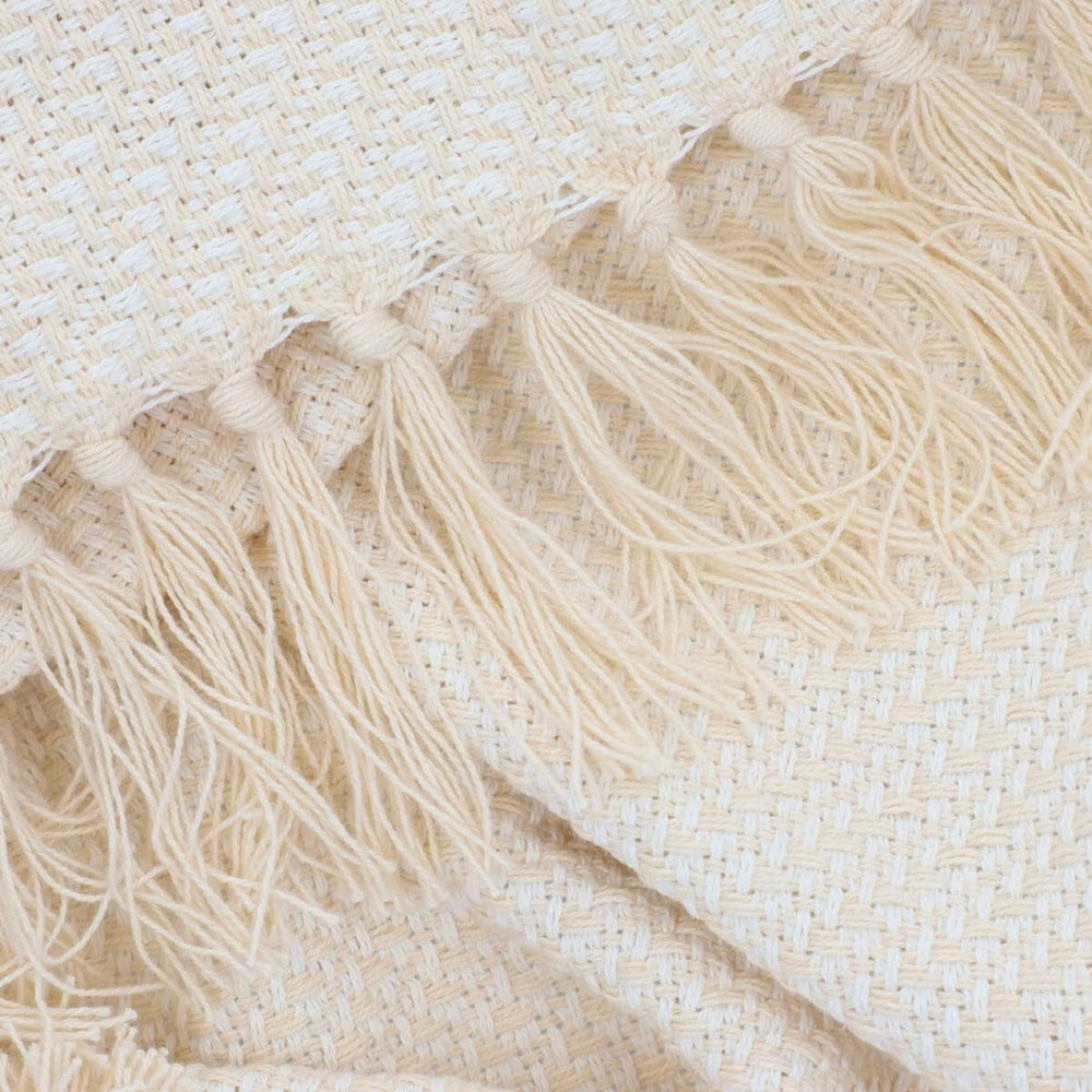 HOMLA Morris Plaid Cotton fringed blanket - Soft and comfortable blanket Cotton blanket - fine fabric 130 X 170 Cm Ecru Beds and Blankets Besuche den HOMLA-Store