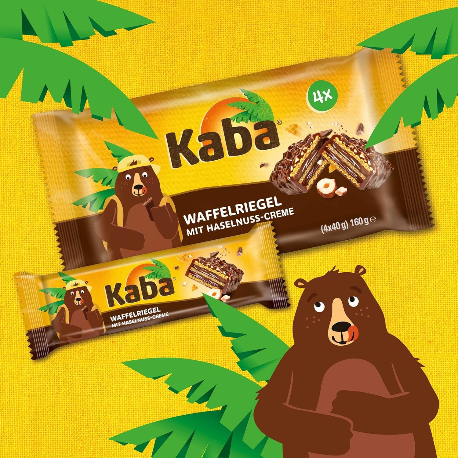 Kaba Neapolitan bars 40g, 4 crunchy bars filled with wafers and fine hazelnut cream, in a multipack with original Kaba flavor