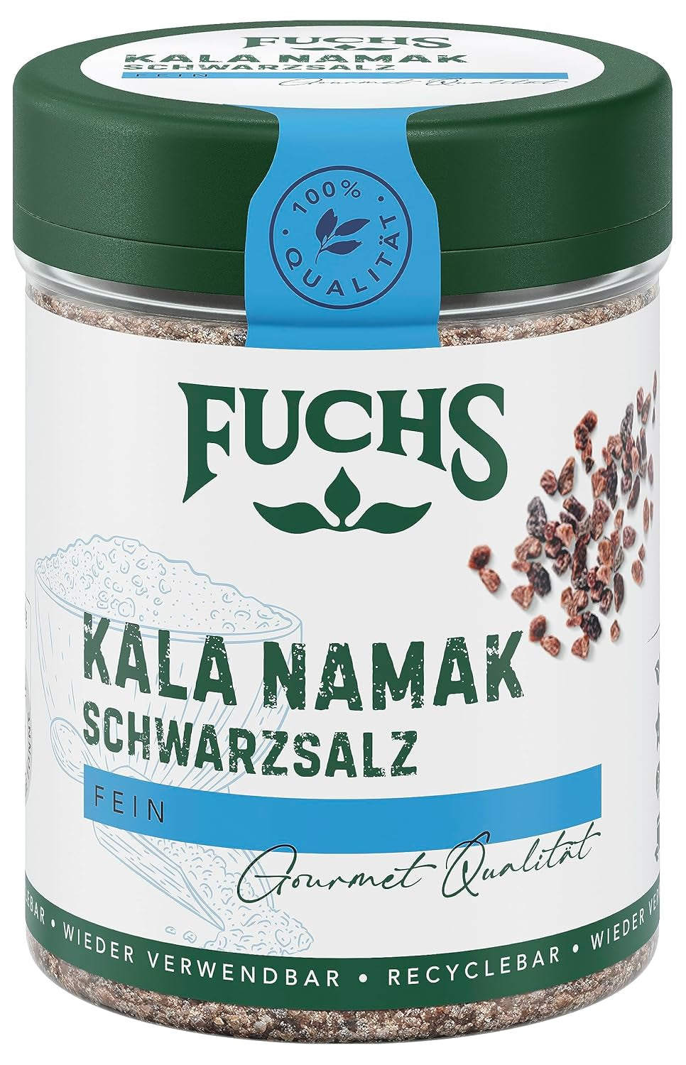 Fuchs Gewürze - Kala Namak - Schwarzsalz - Gewürzsalz für veganes Rührei - natural ingredients - 100 g in wiederverwendbarer, recyclebarer Dose