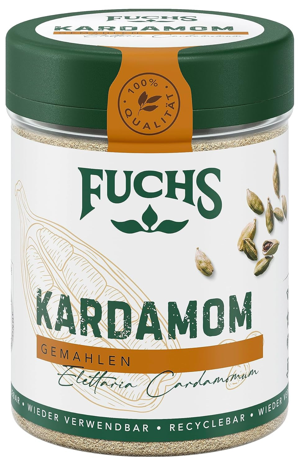 Fuchs Gewürze - Kardamom gemahlen - Gewürz für Glühwein oder Fleischgerichte wie Roastbeef oder Schweinebraten - natural ingredients - 50 g in wiederverwendbarer, recyclebarer Dose