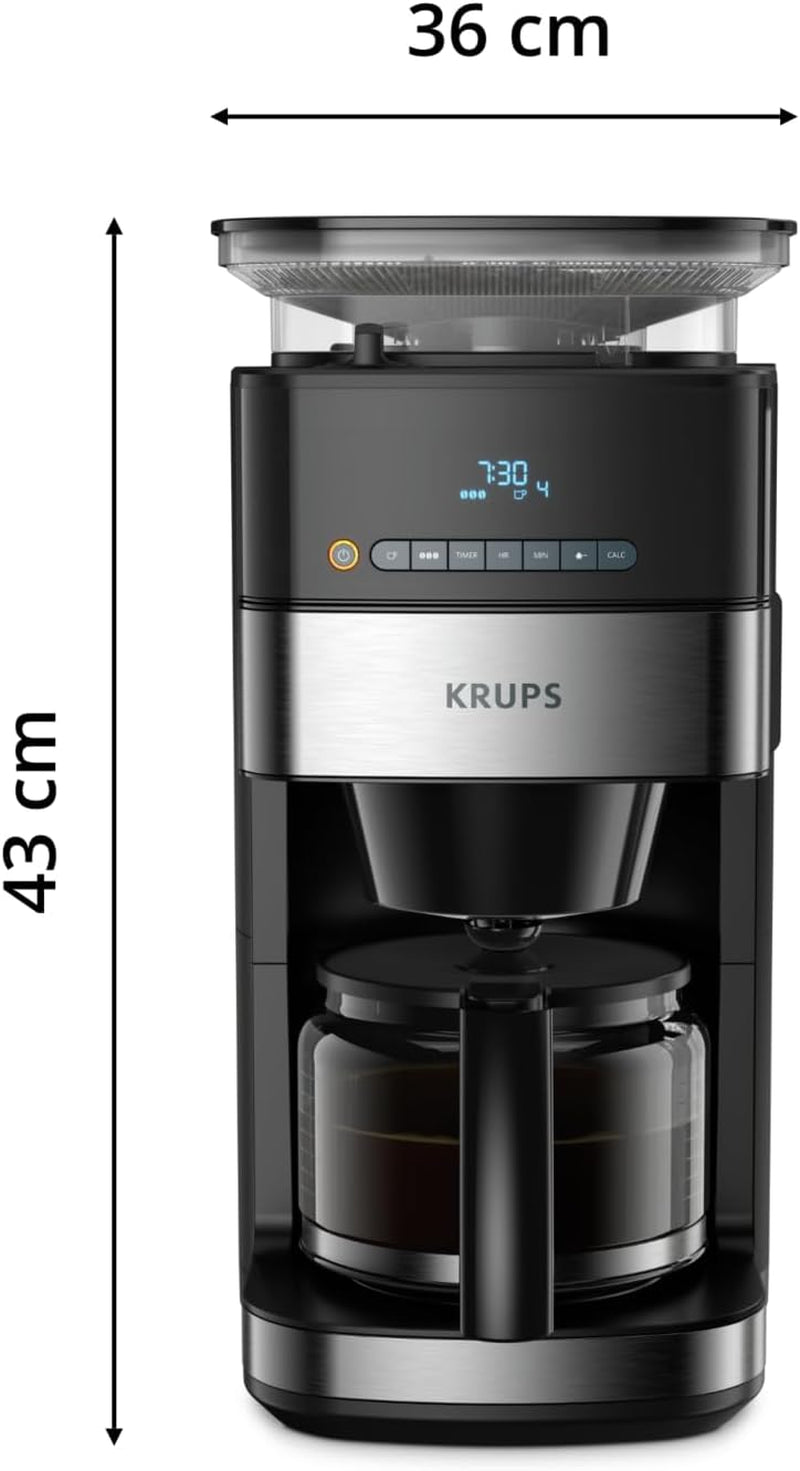 Espressor Krups KM8328 Grind cu râșniță | Cronometru 24 de ore | Recipient boabe 180 g | Capacitate 1,25 l pentru până la 15 cești de cafea | Funcție de oprire automată | 3 setări de măcinare | Negru
