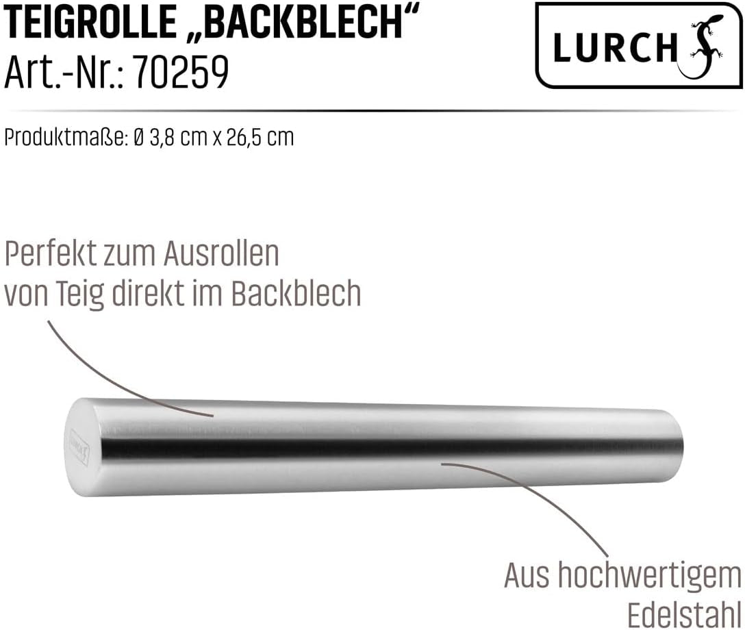 LURCH Teigrolle "Backblech" Edelstahl 18/10 26cm