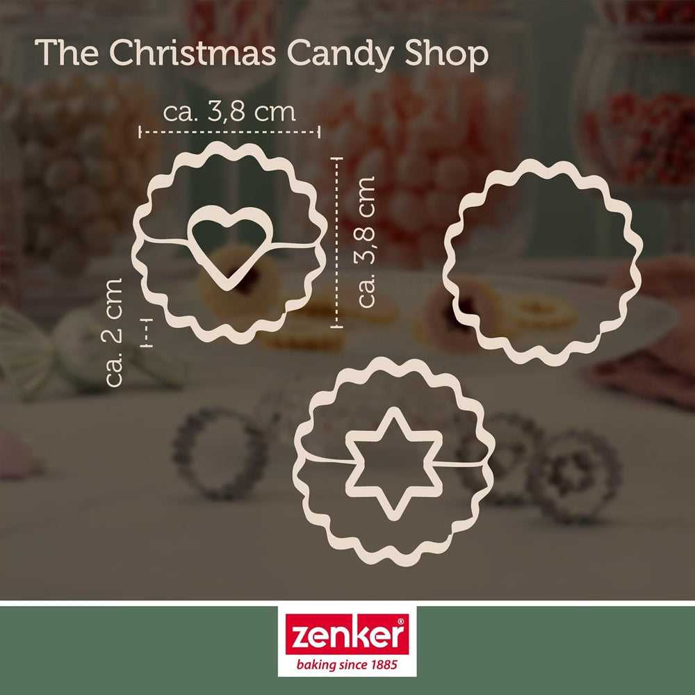 Zenker Ausstecher-Set Linzer Herz und Stern aus Edelstahl – Perfekt für Weihnachtskekse, 3-teilig, inkl. Geschenkverpackung, spülmaschinengeeignet und rostfrei – The Christmas Candy Shop