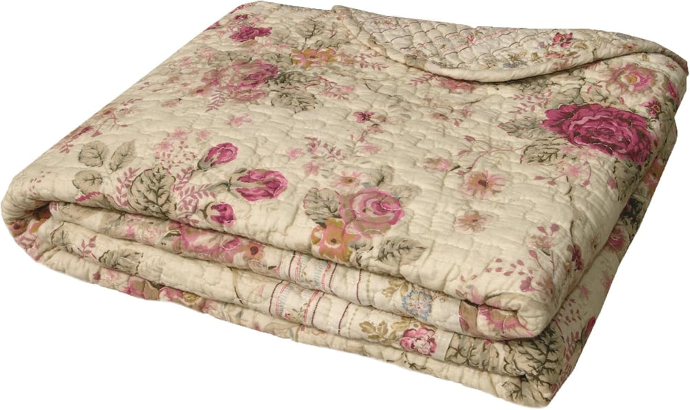 Greenland Home Antique Rose - classic, traditional floral pattern - 100% cotton, quilted, throw blanket, 127 X 152.4 cm, ecru Beds and Blankets Greenland Home Fashions Natura
