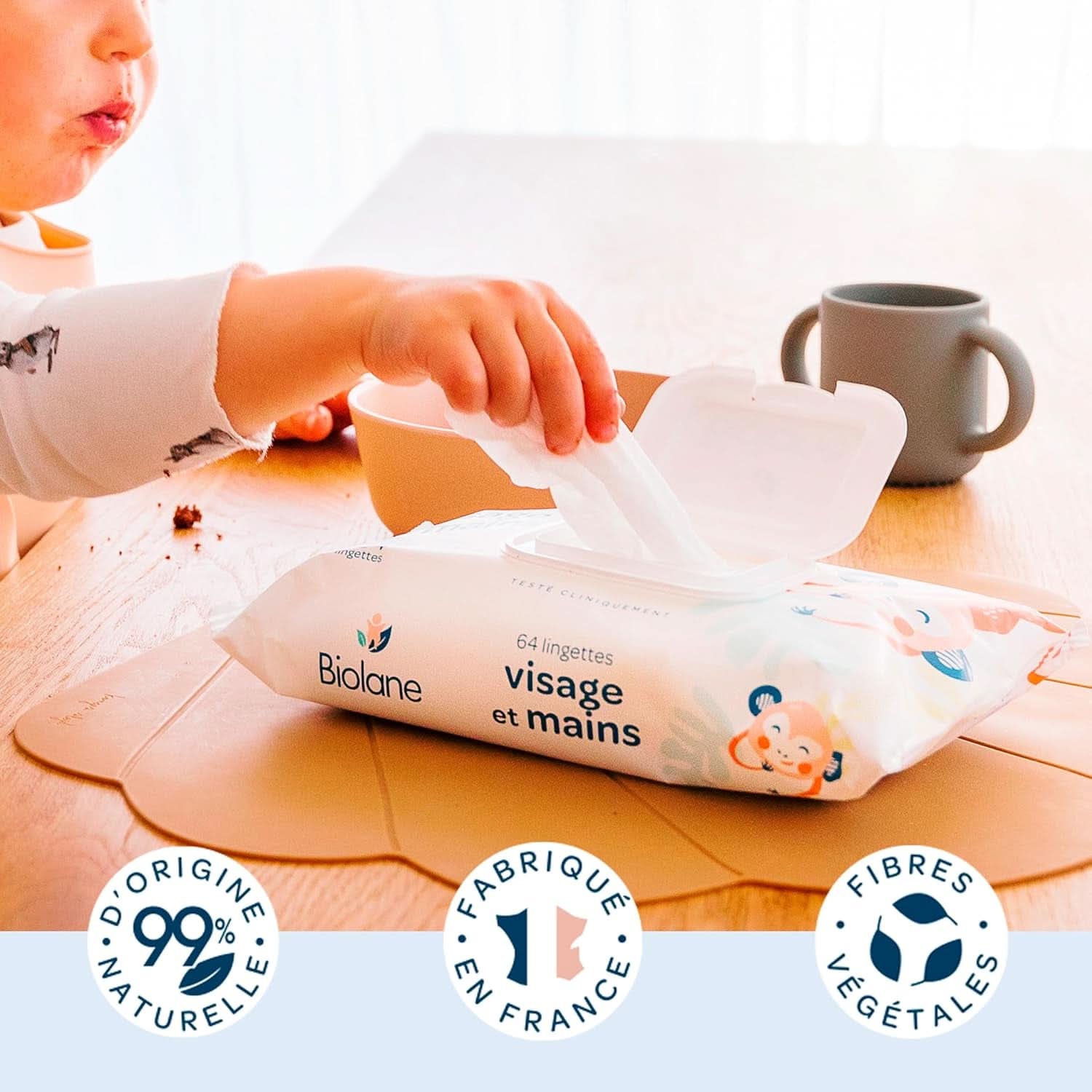 BIOLANE - Baby wipes for face and hands - Hypoallergenic - For sensitive skin Baby Wet Wipes Naty Shop