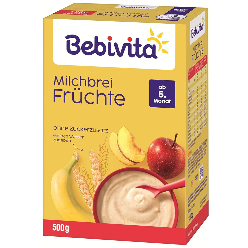 Milk porridge with fruit (4x500g), from 5 months, without added sugar, with valuable minerals and vitamins, very filling