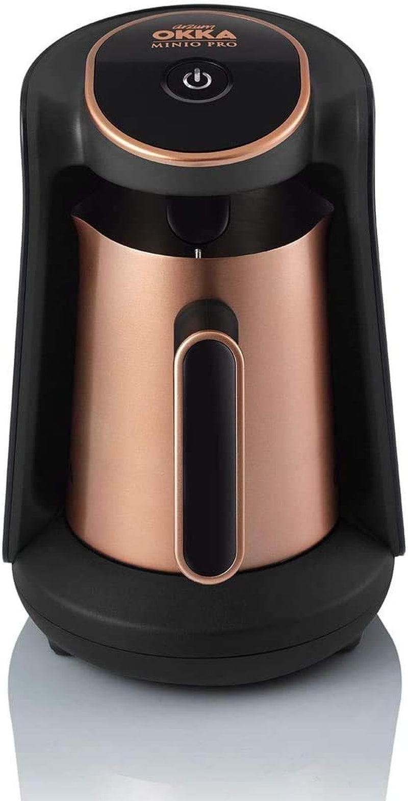 Cafetieră turcească Arzum Okka Minio, Moka, 1-4 căni, vas din oțel inoxidabil de 300 ml, protecție la revărsare, sistem inteligent de preparare, vas lavabil, 480 W, cupru