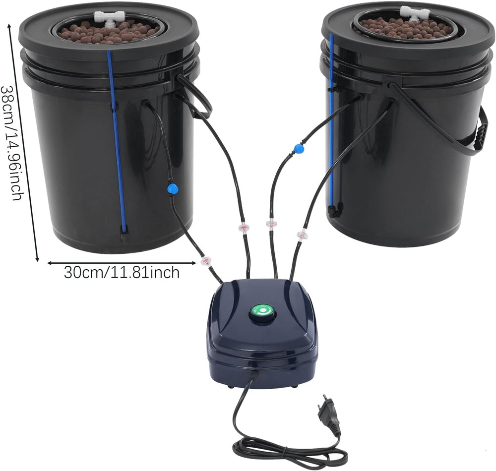 Complete DWC Hydroponic System Kit with 12W Air Pump, 2 Buckets (5 Gallon), Hydroponic Grow System, 2 Bags of Ceramsite, Pot Irrigation Kit