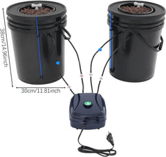 Complete DWC Hydroponic System Kit with 12W Air Pump, 2 Buckets (5 Gallon), Hydroponic Grow System, 2 Bags of Ceramsite, Pot Irrigation Kit