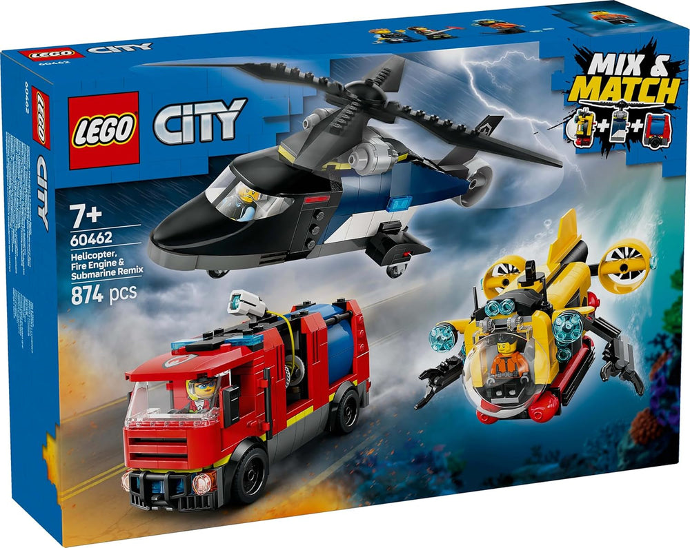 LEGO City Combo Set with Helicopter, Lion Car and Submarine and 3 Minifigures - Buildable Toy Vehicles for Boys and Girls from 7 Years - Birthday and Holiday Gift 60462 Building Sets Besuche den LEGO-Store