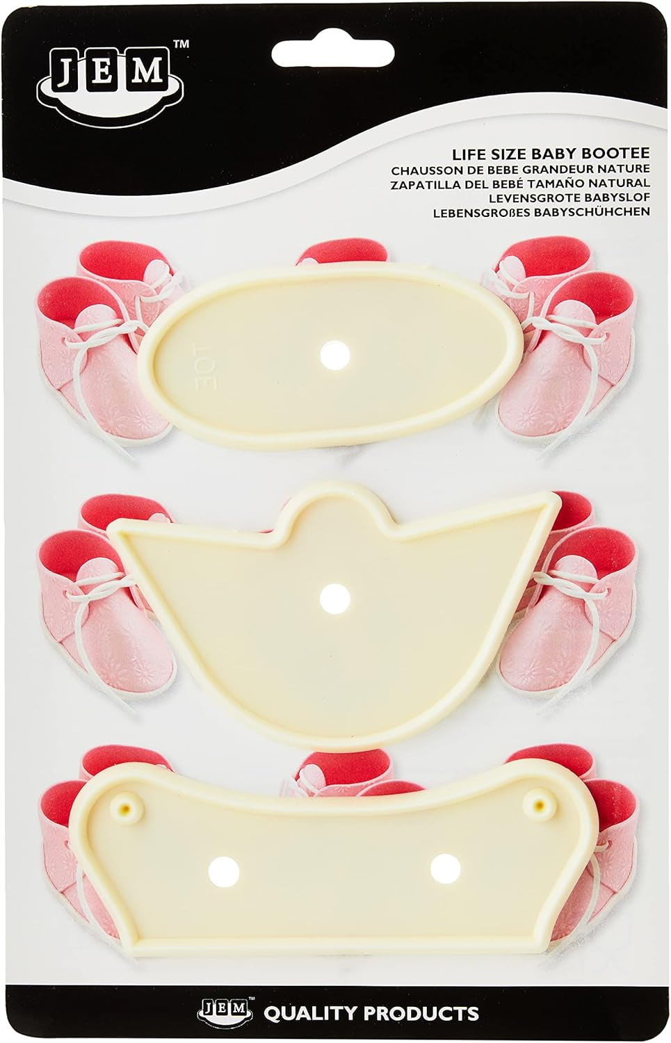 100C008 Forme de biscuiți Jem pentru botoșei de mărime naturală, asortate, plastic, fildeș, 18 x 1 x 28 cm, 3 bucăți