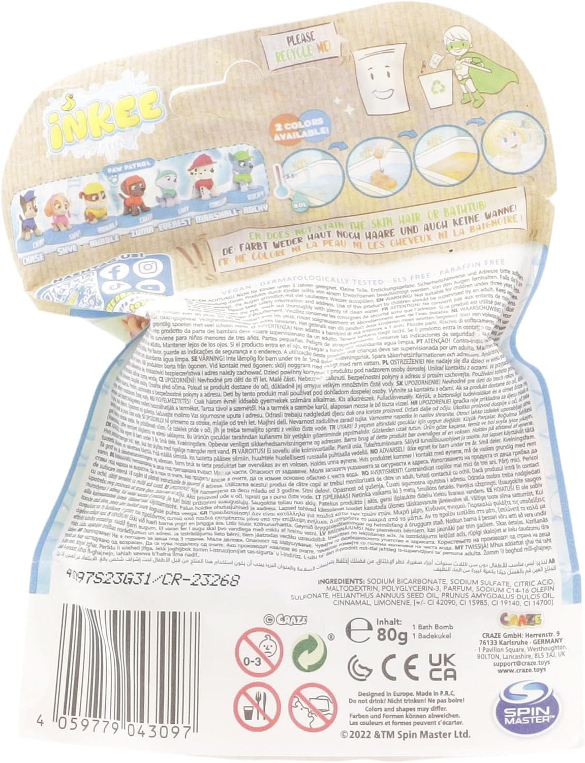 INKEE SURPRISE PAW PATROL, Bath bomb for children with surprise, cola flavor, foam effect, 80 grams Shower and bath Naty Shop