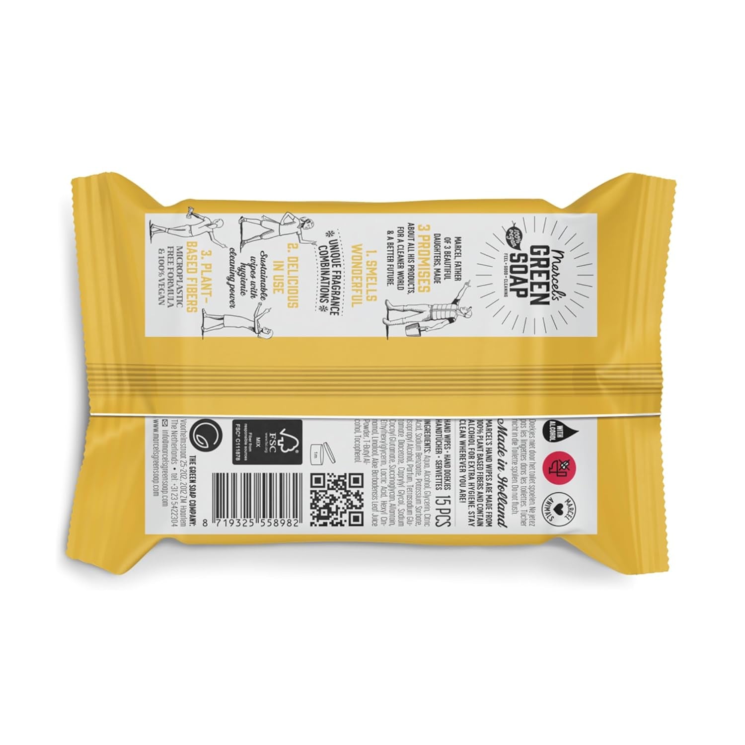 Marcel's Green Soap Hand Wet Wipes 60 Pack - Vanilla & Cherry Blossom - Plant Based - Organic