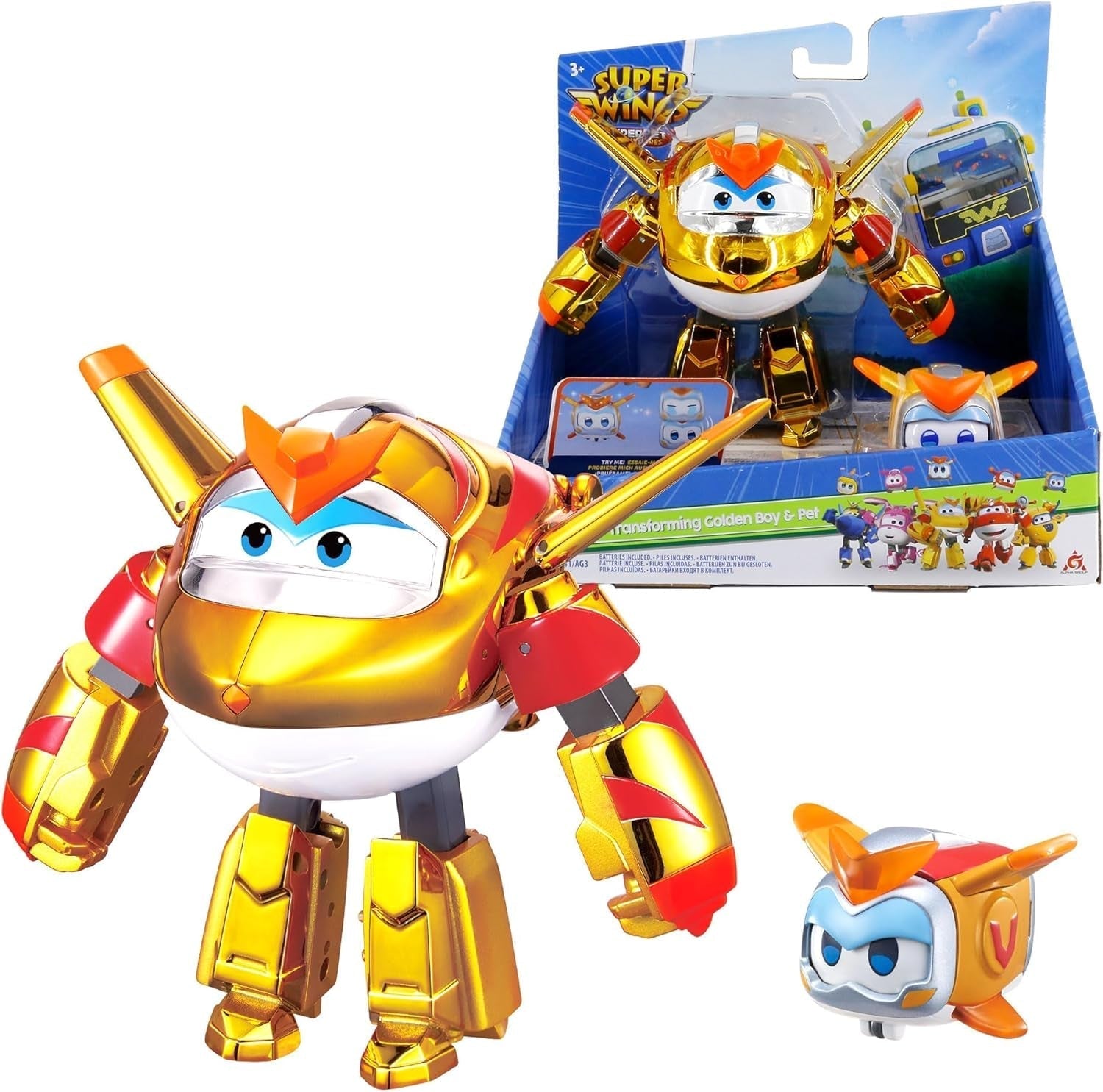 Super Wings EU770447 - Transforming Tino & Pet, transforming toy figure approx. 14.5 cm and pet with the height of approx. 4.3 cm, for children over 3 years of age Action figures Naty Shop The golden boy