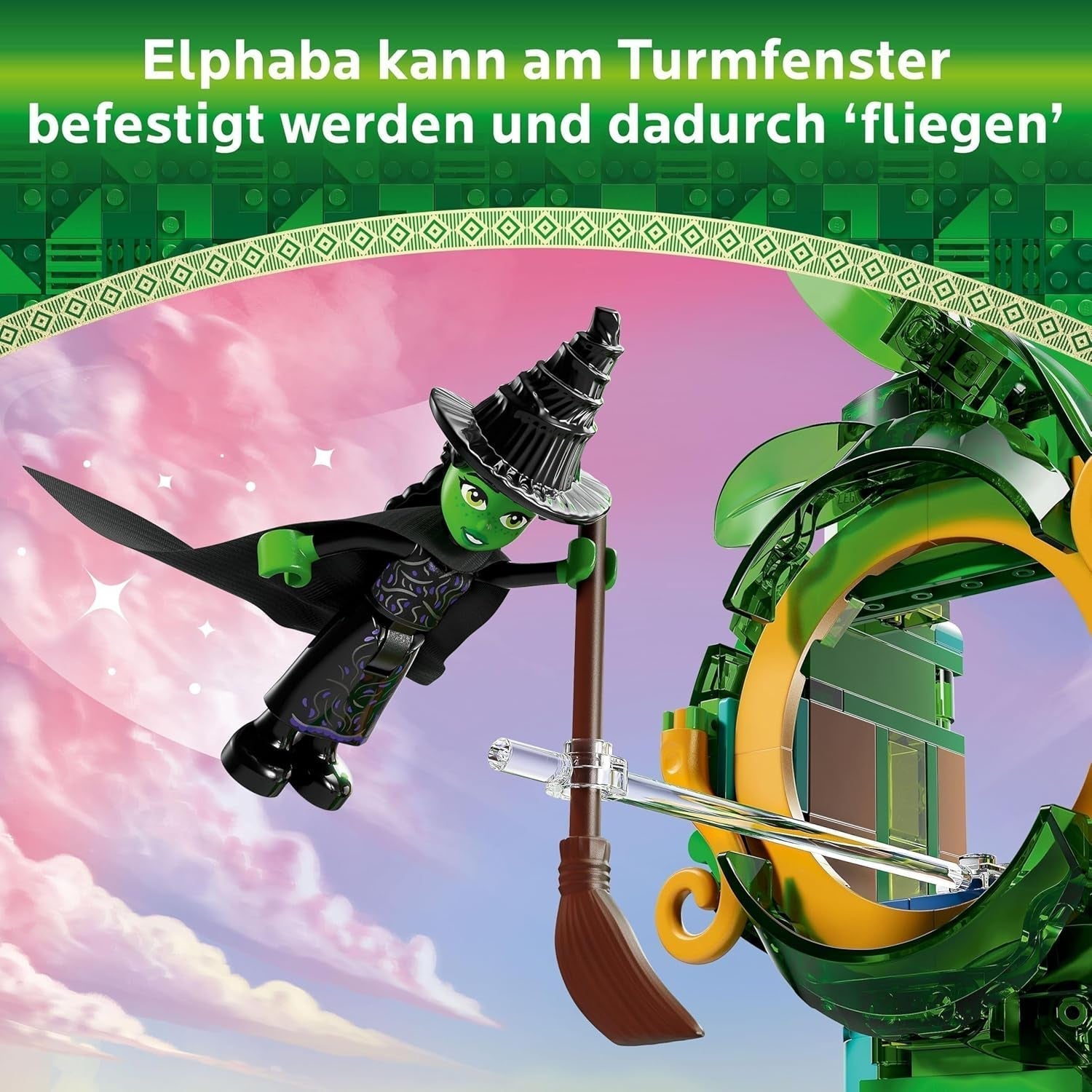 LEGO Wicked Welcome to Emerald City, jucărie cu turn, Glinda și Elphaba mini păpuși, cadou pentru fanii filmului și fete și băieți de la 9 ani, care iubesc casele de păpuși 75684 Seturi de constructie Besuche den LEGO-Store