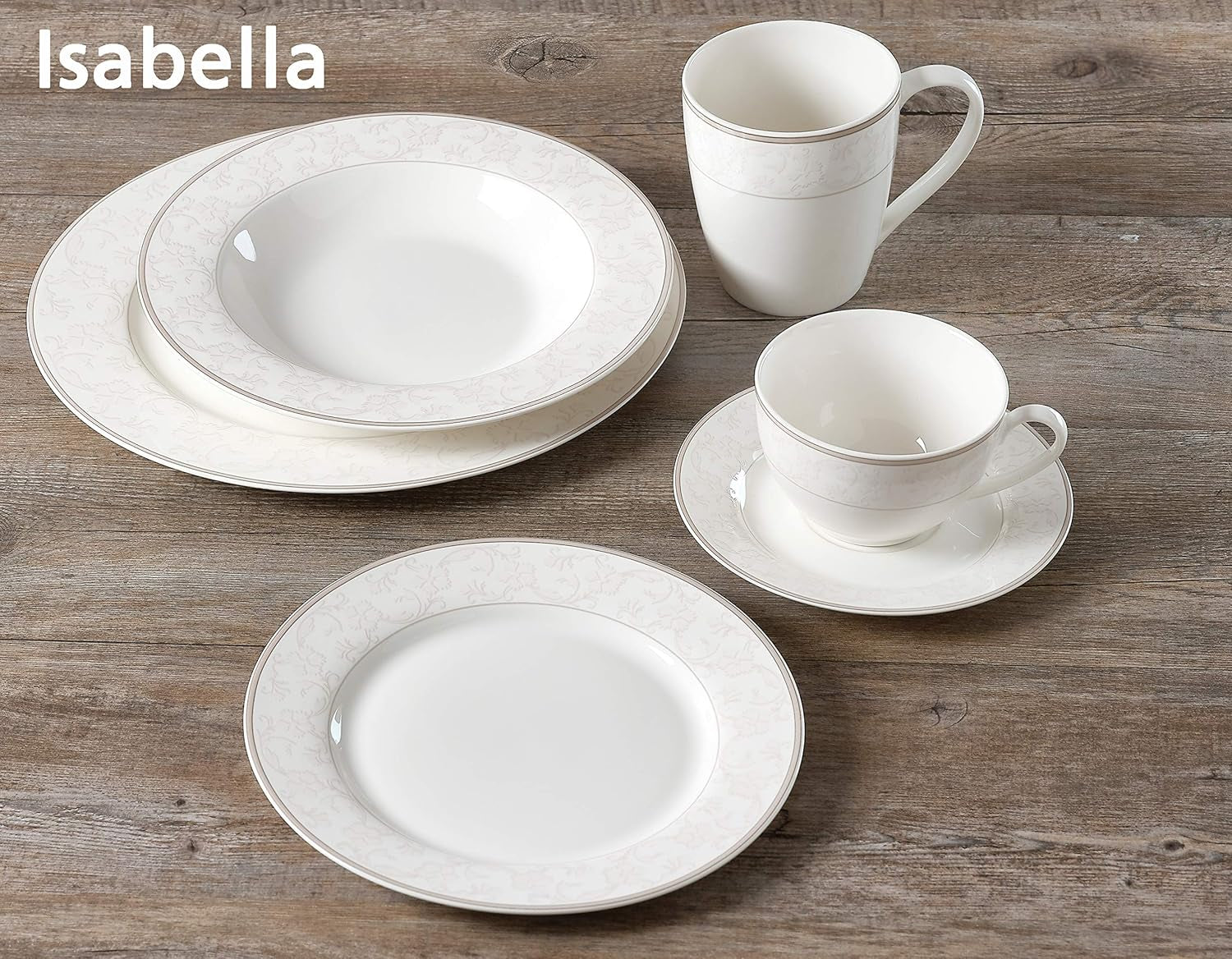 Serviciu de cafea Ritzenhoff & Breker Isabella, 18 piese, veselă din porțelan fin, alb cu ornamente, 37 x 26 x 25 cm