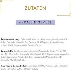 Gourmet Gold Tender Morsels în sos cu legume, hrană umedă pentru pisici cu vițel și legume, pachet de 12 (12 x 85g)