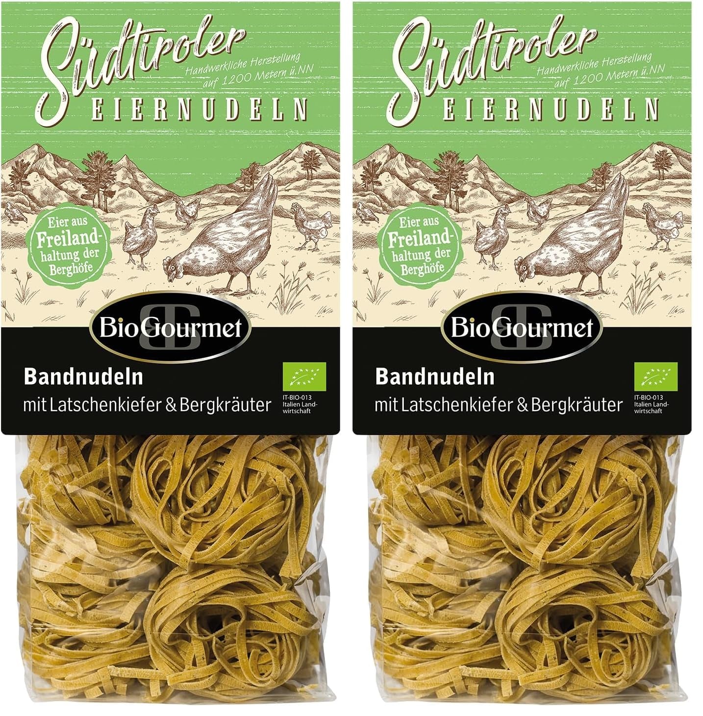 BioGourmet ribbon noodles with Schüttelbrot from South Tyrol (PGI) | Salted and flavored egg noodles with genuine speck from South Tyrol | 1 x 250g Bio